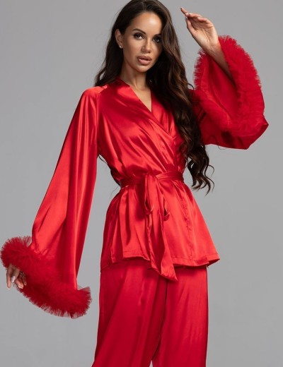 Атласная пижама с рюшами Mia-Amore LOLI 2316 красный, Цвет: красный, Размеры: 2XL, изображение 2