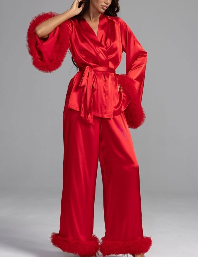 Атласная пижама с рюшами Mia-Amore LOLI 2316 красный, Цвет: красный, Размеры: 2XL, изображение 3