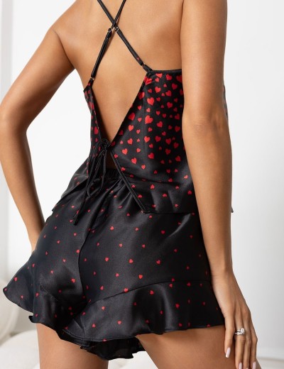 Атласная пижама с воланами Mia-Amore NOEMI 2322, Цвет: черный, Размеры: XL, изображение 2