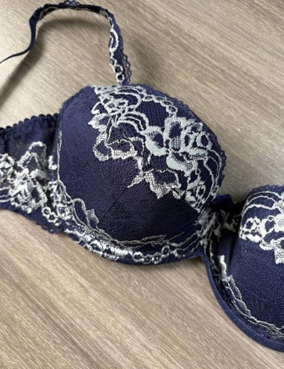 Бюстгальтер балконет пуш-ап биколор Simona M 870 синий-серебро, Цвет: синий-серебро, Размеры: 80B, изображение 4