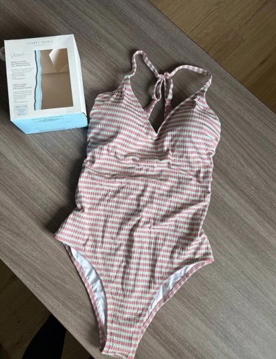 Слитный купальник в полоску Ysabel Mora 82375 LINEAS & WAFFLES, Цвет: мята/розовый, Размеры: 85B, изображение 3