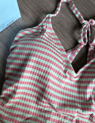 Слитный купальник в полоску Ysabel Mora 82375 LINEAS & WAFFLES, Цвет: мята/розовый, Размеры: 85B, изображение 4