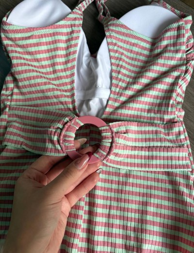 Слитный купальник в полоску Ysabel Mora 82375 LINEAS & WAFFLES, Цвет: мята/розовый, Размеры: 85B, изображение 6