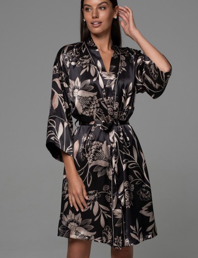 Короткий шёлковый халат Mia-Amore CARMINA 4843 черный, Цвет: черный, Размеры: 2XL/3XL, изображение 3