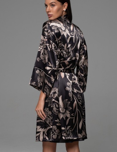 Короткий шёлковый халат Mia-Amore CARMINA 4843 черный, Цвет: черный, Размеры: 2XL/3XL, изображение 2