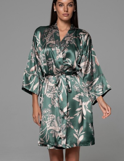 Короткий шёлковый халат Mia-Amore CARMINA 4843 изумрудный, Цвет: изумрудный, Размеры: 4XL/5XL, изображение 3