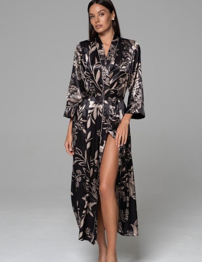 Длинный шёлковый халат Mia-Amore CARMINA 4849 черный, Цвет: черный, Размеры: 2XL/3XL, изображение 4