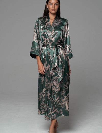 Длинный шёлковый халат Mia-Amore CARMINA 4849 изумрудный, Цвет: изумрудный, Размеры: 2XL/3XL, изображение 2