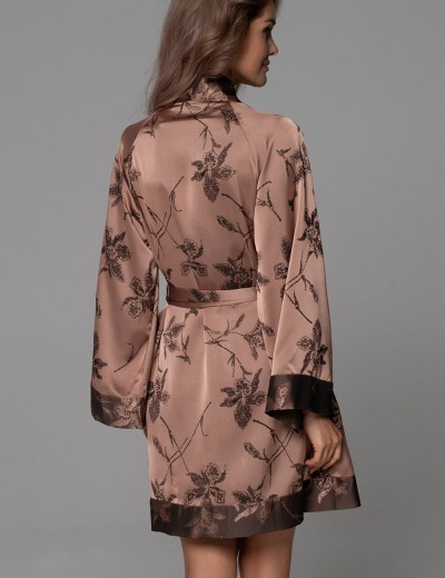 Халат из жаккардового смесового шёлка Mia-Amore SHEILA 4893, Цвет: кофейный, Размеры: 2XL/3XL, изображение 2