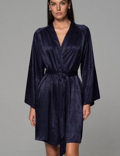 Халат из жаккардового шёлка Mia-Amore ANORA 4803 темно-синий, Цвет: темно-синий, Размеры: 2XL/3XL, изображение 3