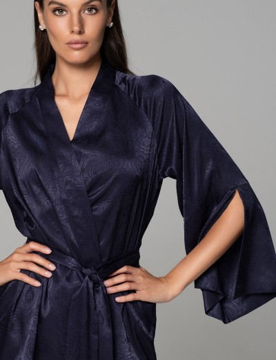 Халат из жаккардового шёлка Mia-Amore ANORA 4803 темно-синий, Цвет: темно-синий, Размеры: 2XL/3XL, изображение 2