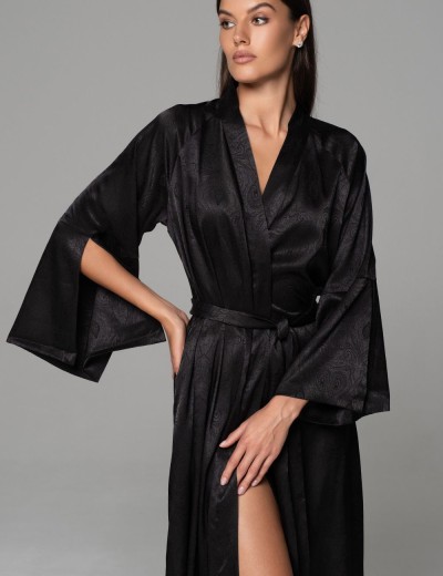 Халат с жаккардовым узором Mia-Amore ANORA 4809 черный, Цвет: черный, Размеры: 2XL/3XL, изображение 3