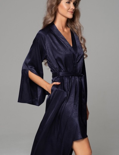 Халат с жаккардовым узором Mia-Amore ANORA 4809 темно-синий, Цвет: темно-синий, Размеры: 2XL/3XL, изображение 3