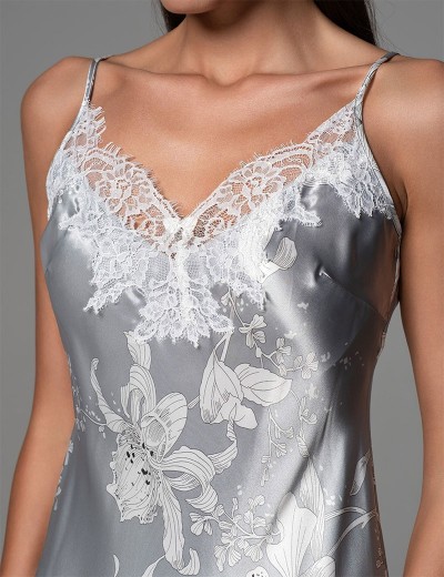 Короткая шёлковая сорочка Mia-Amore ARABEL 4771 серебристый, Цвет: серебристый, Размеры: 2XL, изображение 3