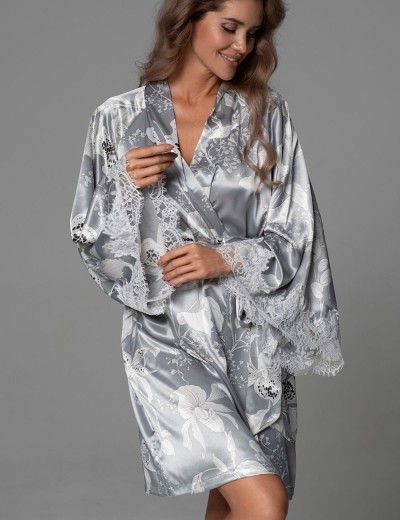 Короткий запашной халат Mia-Amore ARABEL 4773 серебристый, Цвет: серебристый, Размеры: 2XL/3XL, изображение 4