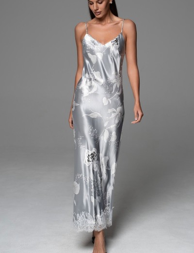 Длинная шёлковая сорочка Mia-Amore ARABEL 4774 серебристый, Цвет: серебристый, Размеры: 2XL, изображение 4