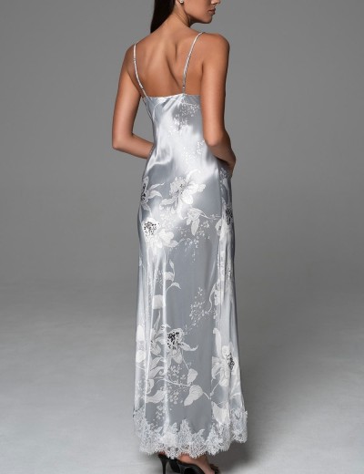 Длинная шёлковая сорочка Mia-Amore ARABEL 4774 серебристый, Цвет: серебристый, Размеры: 2XL, изображение 2