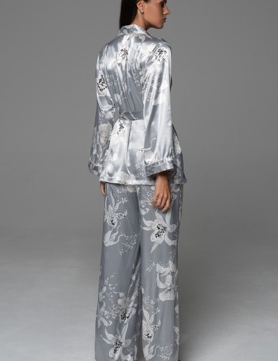 Шёлковая классическая пижама Mia-Amore ARABEL 4777 серебристый, Цвет: серебристый, Размеры: 2XL, изображение 2