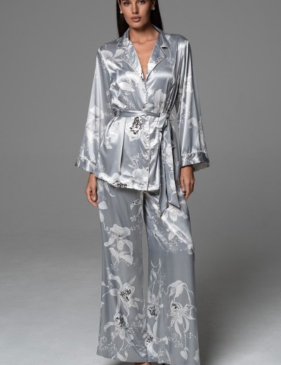 Шёлковая классическая пижама Mia-Amore ARABEL 4777 серебристый, Цвет: серебристый, Размеры: 2XL, изображение 4