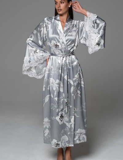 Длинный запашной халат Mia-Amore ARABEL 4779 серебристый, Цвет: серебристый, Размеры: 2XL/3XL, изображение 3
