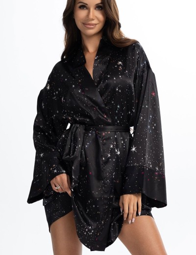 Чёрный атласный халат Mia-Amore ESTELLA 2243, Цвет: черный, Размеры: 2XL/3XL, изображение 3