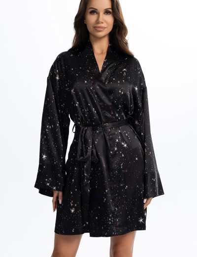 Чёрный атласный халат Mia-Amore ESTELLA 2243, Цвет: черный, Размеры: 2XL/3XL, изображение 4