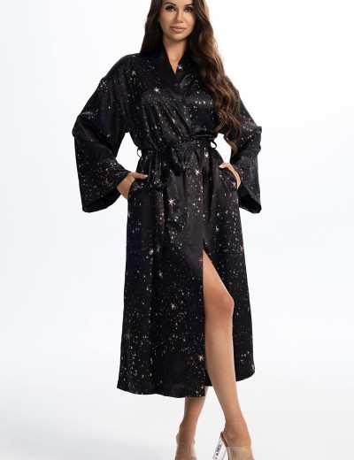 Длинный атласный халат Mia-Amore ESTELLA 2249, Цвет: черный, Размеры: 2XL/3XL, изображение 4