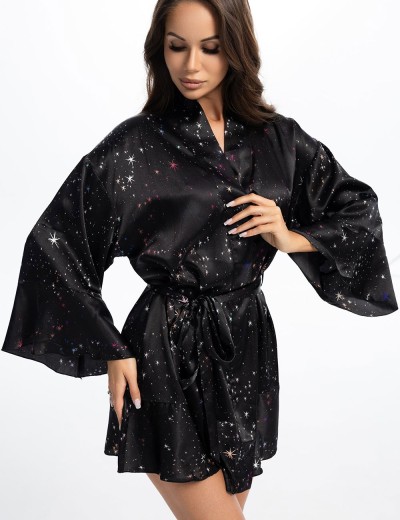 Мини-халат из атласа Mia-Amore ESTELLA 2256, Цвет: черный, Размеры: 2XL/3XL, изображение 3