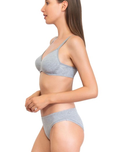 Хлопковый бюстгальтер без косточек Sielei NATURAL COTTON 1452 nero grigio melange, Цвет: grigio melange, Размеры: 75B, изображение 4