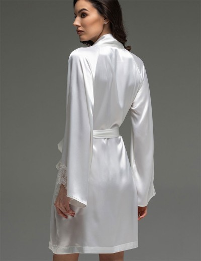 Короткий шёлковый халат Mia-Amore LILIROSE 4593 белый, Цвет: белый, Размеры: 2XL/3XL, изображение 2
