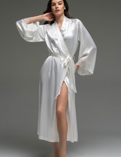 Длинный шёлковый халат Mia-Amore LILIROSE 4599 белый, Цвет: белый, Размеры: 2XL/3XL, изображение 3