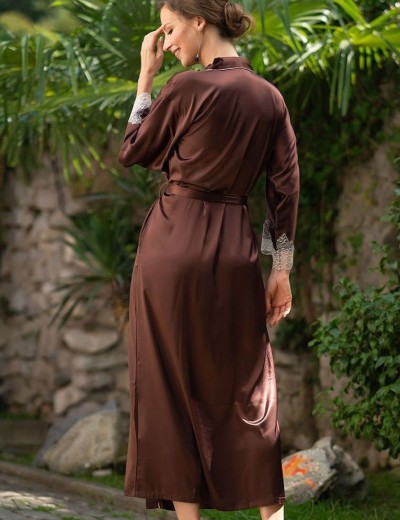 Длинный шелковый халат Mia-Amore MARILIN 3109 шоколадный, Цвет: шоколадный, Размеры: L/XL, изображение 2