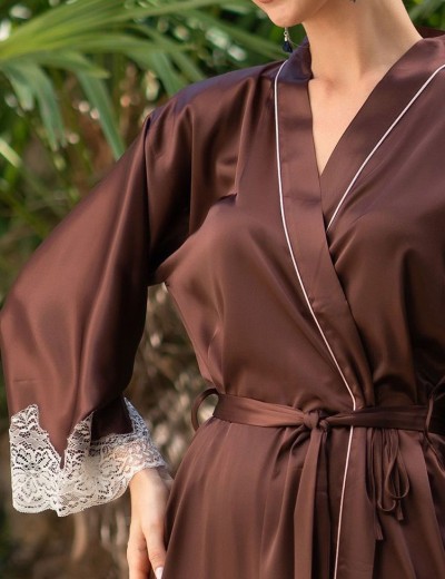 Длинный шелковый халат Mia-Amore MARILIN 3109 шоколадный, Цвет: шоколадный, Размеры: L/XL, изображение 3