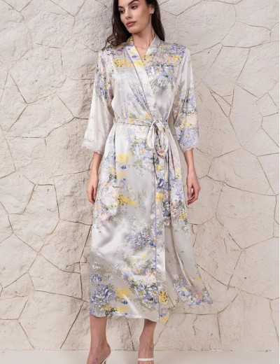 Халат-кимоно шелковый длинный Mia-Amore LILIANNA 5999, Цвет: молочный, Размеры: S/M, изображение 4