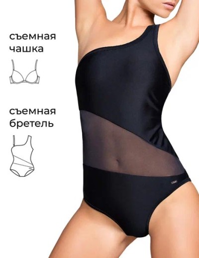 Слитный купальник асимметричного кроя Opium SF-15, Цвет: черный, Размеры: M, изображение 3