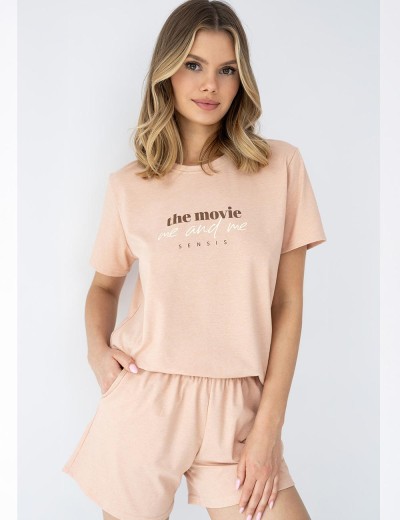 Трикотажная пижама с шортами Sensis ANIKA, Цвет: персиковый, Размеры: M, изображение 2