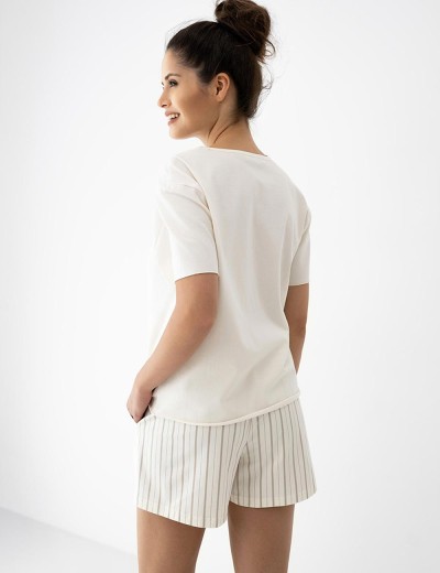 Хлопковая пижама с полосатыми шортами Sensis JEMMA, Цвет: экрю, Размеры: M, изображение 2