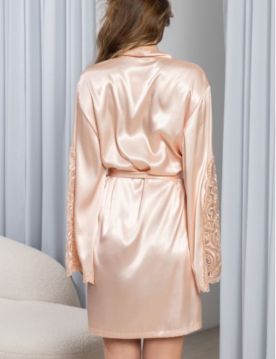 Короткий халат из шелка Mia-Amore MARJORY 3963 персик, Цвет: персик, Размеры: 2XL/3XL, изображение 2