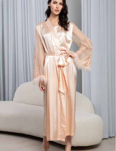 Натуральный шелковый халат Mia-Amore MARJORY 3969 персик, Цвет: персик, Размеры: 2XL/3XL, изображение 4