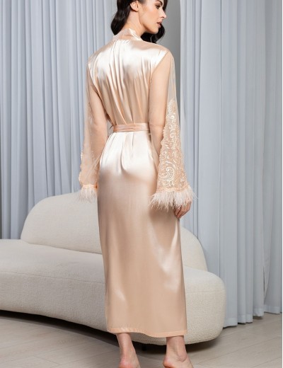 Натуральный шелковый халат Mia-Amore MARJORY 3969 персик, Цвет: персик, Размеры: 2XL/3XL, изображение 3