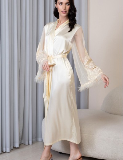 Натуральный шелковый халат Mia-Amore MARJORY 3969 шампань, Цвет: шампань, Размеры: 2XL/3XL, изображение 2