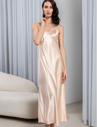 Длинная шелковая сорочка Mia-Amore MARJORY 3968 персик, Цвет: персик, Размеры: 2XL, изображение 2