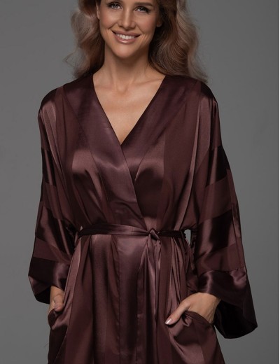 Атласный халат кимоно Mia-Amore ILONA 7543 шоколад, Цвет: шоколад, Размеры: 2XL/3XL, изображение 2