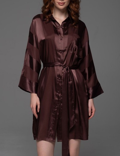 Рубашка халат из атласа Mia-Amore ILONA 7547 шоколад, Цвет: шоколад, Размеры: 2XL/3XL, изображение 3