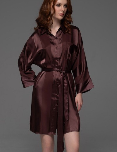Рубашка халат из атласа Mia-Amore ILONA 7547 шоколад, Цвет: шоколад, Размеры: 2XL/3XL, изображение 4