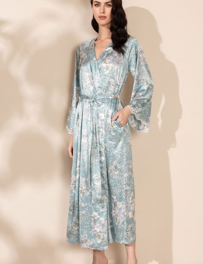 Шелковый длинный халат Mia-Amore AIRIS 4879, Цвет: нежно-бирюзовый, Размеры: 2XL/3XL, изображение 4