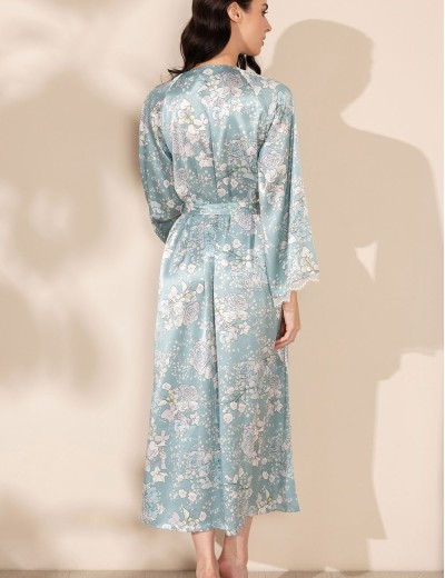 Шелковый длинный халат Mia-Amore AIRIS 4879, Цвет: нежно-бирюзовый, Размеры: 2XL/3XL, изображение 2
