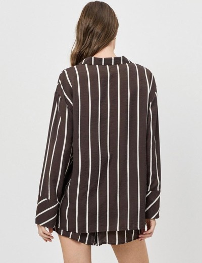 Полосатый комплект с шортами Aruelle CEDAR SET, Цвет: шоколадный, Размеры: XS, изображение 2