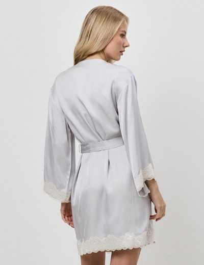 Халат из атласной вискозы Aruelle EDEN, Цвет: светло-серый, Размеры: XS, изображение 2