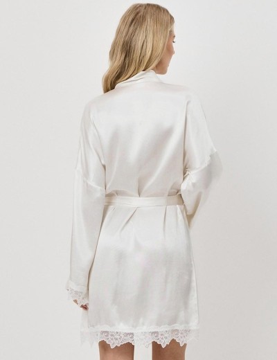 Халат из вискозы Aruelle ISABEAU, Цвет: молочный, Размеры: XS, изображение 2